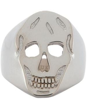 McQueen Skull Signet Ring - White