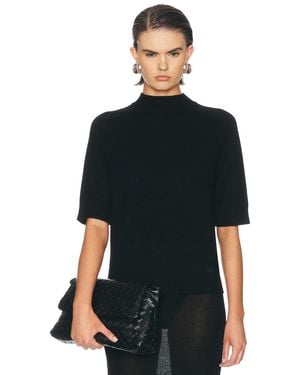 Loulou de Saison Ruth High-Neck Short Saddle-Sleeve Top - Black