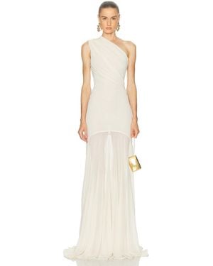 Atlein One Shoulder Draped Dress - White