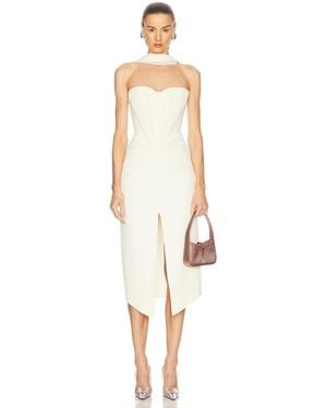 David Koma Cady & Mesh Dress - White