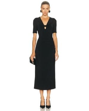 Carolina Herrera Ruched V-Neck Midi Dress - Black