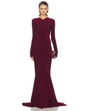 Norma Kamali Long Sleeve V Neck Shirred Front Fishtail Gown