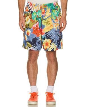 Beams Plus Gym Shorts Tropical Pattern Print - Blue