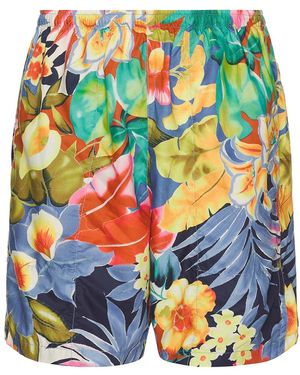 Beams Plus Gym Shorts Tropical Pattern Print - Blue