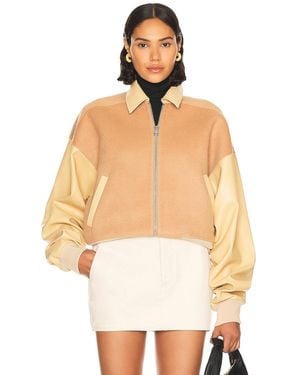 Helsa Faux Leather & Wool Blend Bomber - White