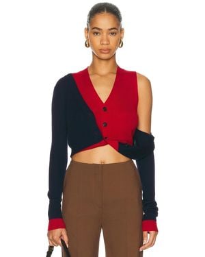 Monse Cropped Fold-Up Cardigan - Red