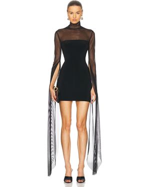 Norma Kamali Ribbon Sleeve Turtleneck Mesh Mini Dress - Black