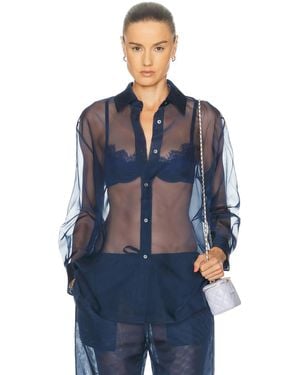 RENGGLI Organza Button Up Shirt - Blue