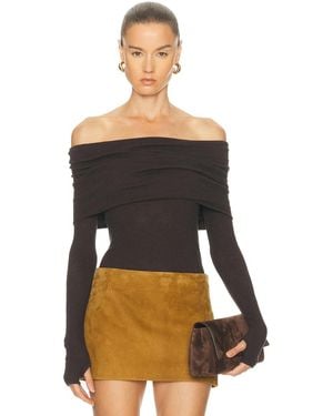Enza Costa Cashmere Long Sleeve Off Shoulder Top - Black