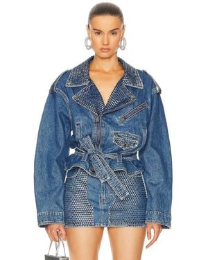 Area Crystal Embellished Moto Jacket - Blue