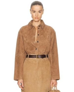 L'academie Dara Suede Button-Down Shirt - Brown