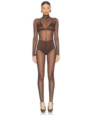 Norma Kamali Long Sleeve Slim Fit Turtleneck Catsuit - Brown