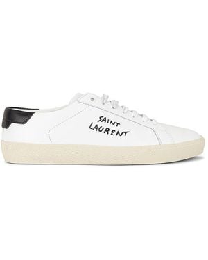 Saint Laurent Embroidered Sneakers In Canvas And Smooth Leather - White
