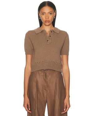 Matthew Bruch Eyelet Trim Knit Polo Top - Brown