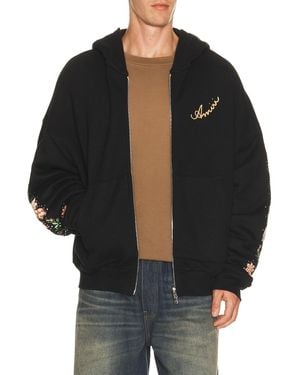 Amiri Floral Sleeve Os Zipped Hoodie - Black