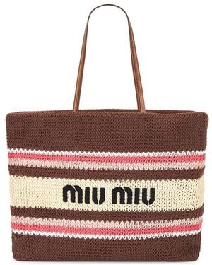 Miu Miu Tessuto Stripes Tote Bag - Red