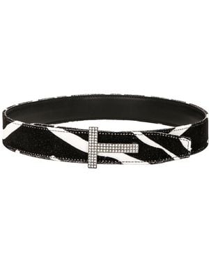 Tom Ford Zebra Printed Velvet 30mm Belt - Black