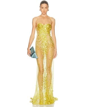 The Attico Sheer Sequin Gown - Yellow