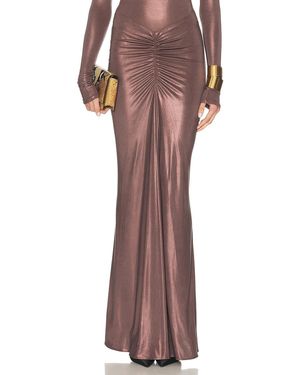 LAPOINTE Coated Jersey Ruched Maxi Skirt - Brown