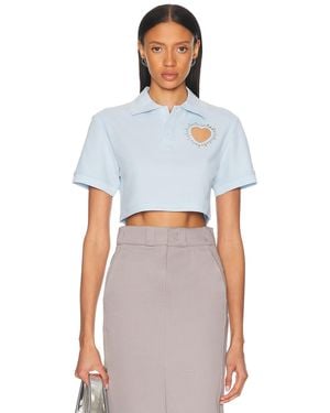Area Crystal Heart Cutout Cropped Polo Top - White