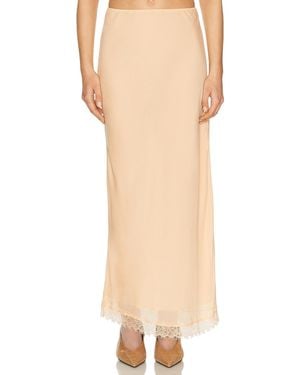 Helsa Viscose Satin Slip Skirt With Lace - Natural