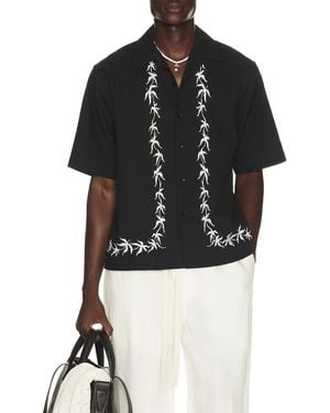 Commas Palm Embroidery Bowling Shirt - Black