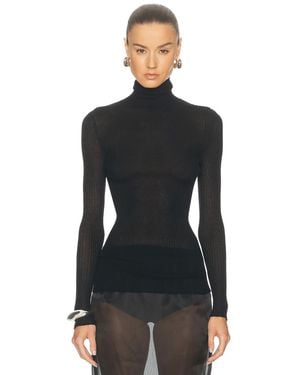 Brandon Maxwell Ribbed Turtleneck Top - Black