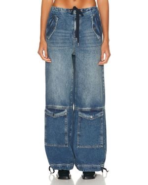 GRLFRND Alix Wide Leg Drawstring Cargo Jeans - Blue