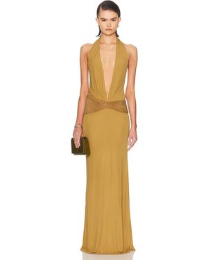 Christopher Esber Contour Suede Belted Jersey Halter Gown - Metallic