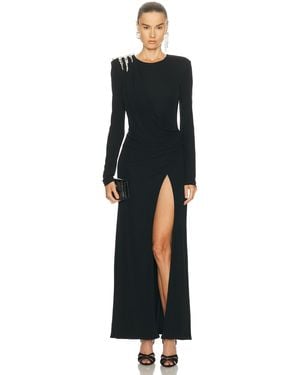Area Draped Long Sleeve Gown - Black