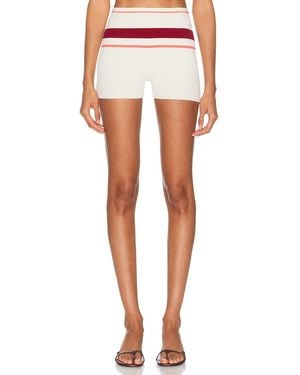 Self-Portrait Stripe Viscose Knit Shorts - Natural