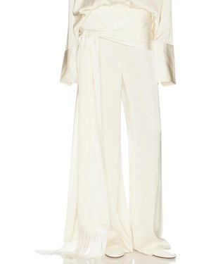 Helsa Satin Pants With Tie And Fringe - White