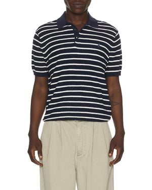 Polo Ralph Lauren Cotton Blend Textured 3 Button Placket Short Sleeve Polo Sweater - Blue