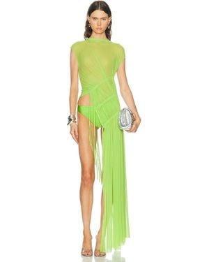 David Koma Asymmetric Cut Ruched Mesh Top - Green