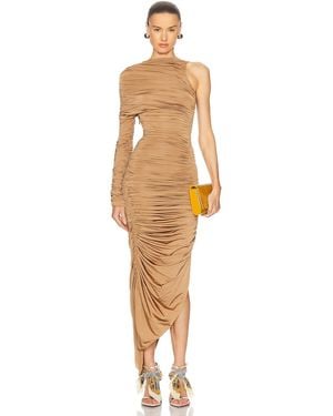 Mugler One Shoulder Mesh Dress - Metallic