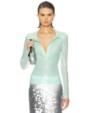 Monse Knit Collar Sequin Polo Top - Green