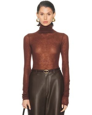 SPRWMN Long Sleeve Mock Neck Top - Brown