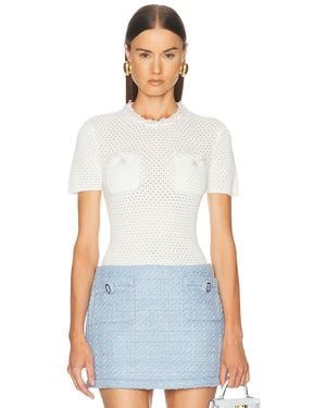 Self-Portrait Pearl Trim Top - White