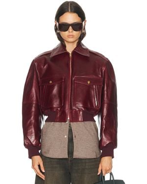Willy Chavarria Cropped Leather Jacket - Red