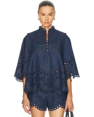 Zimmermann Mahon Broderie Denim Top - Blue