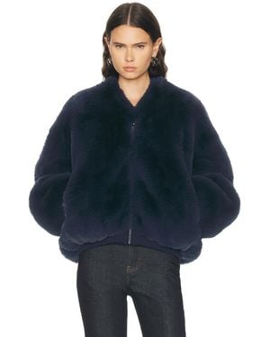 Frankie Shop Senna Faux Fur Collarless Jacket - Blue