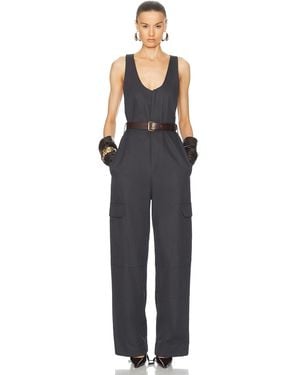 【関税・送料込み】SAINT LAURENT JUMPSUITS Saint Laurent - White Cotton Belted Jumpsuit | Mitchell Stores