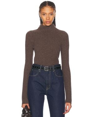 SPRWMN Long Sleeve Cashmere Mock Neck Top - Brown