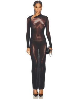 Jean Paul Gaultier Asymmetric Collar Long Body Dust Print Dress - Black