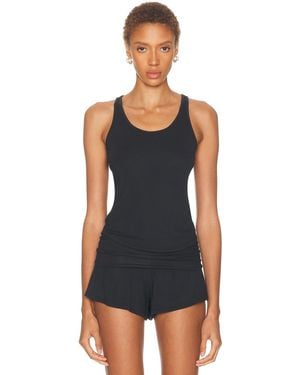 Lunya Soft Modal Rib Curved Hem Tank Top - Black