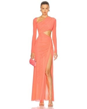 LAPOINTE Mesh Asymmetric Cut Out Ruched Gown - Pink