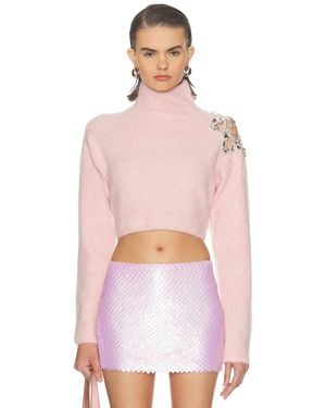Area Flower Cropped Turtleneck Sweater - Pink