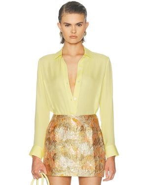 RENGGLI Silk Georgette Button Up Shirt - Yellow