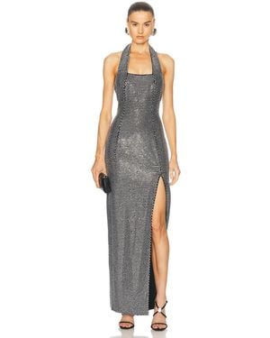 Area Crystal Embellished Halter Slit Gown - Blue