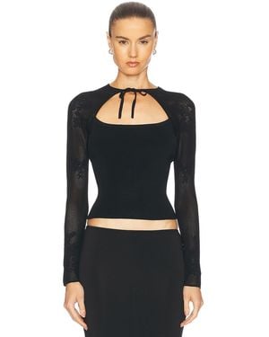 Fleur du Mal Lace Pointelle Knit Decolette Top - Black